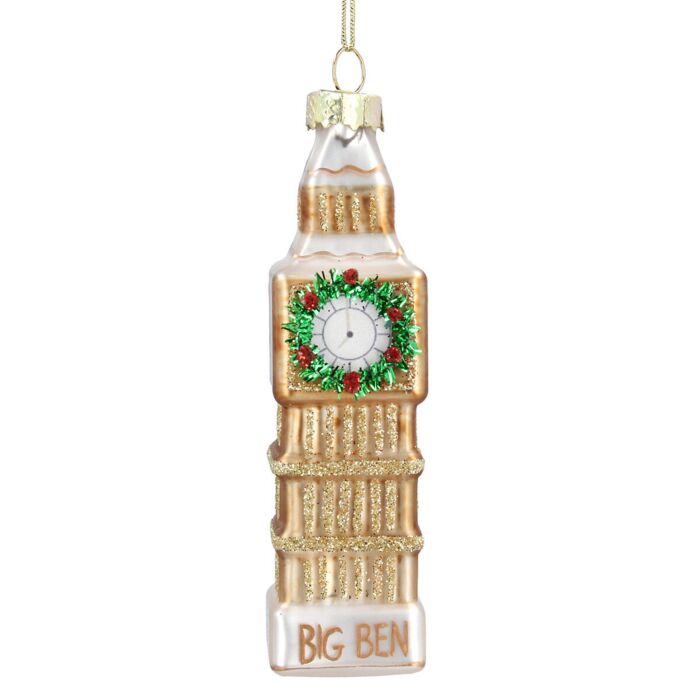 Gisela Graham Big Ben With Wreath Glass Tree Decoration